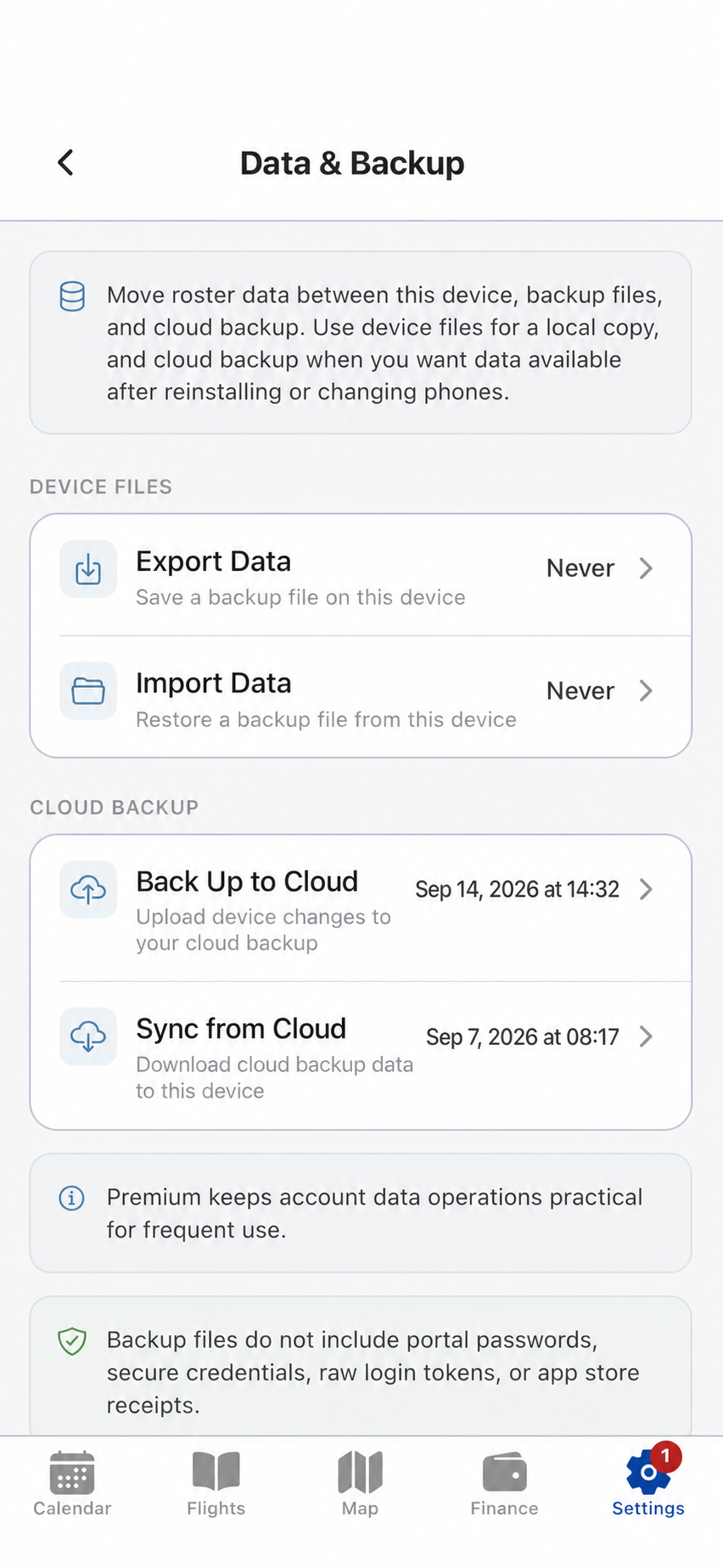 Crew Prime backup and cloud restore controls