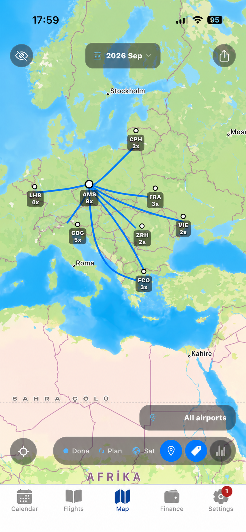 Crew Prime interactive aviation route map