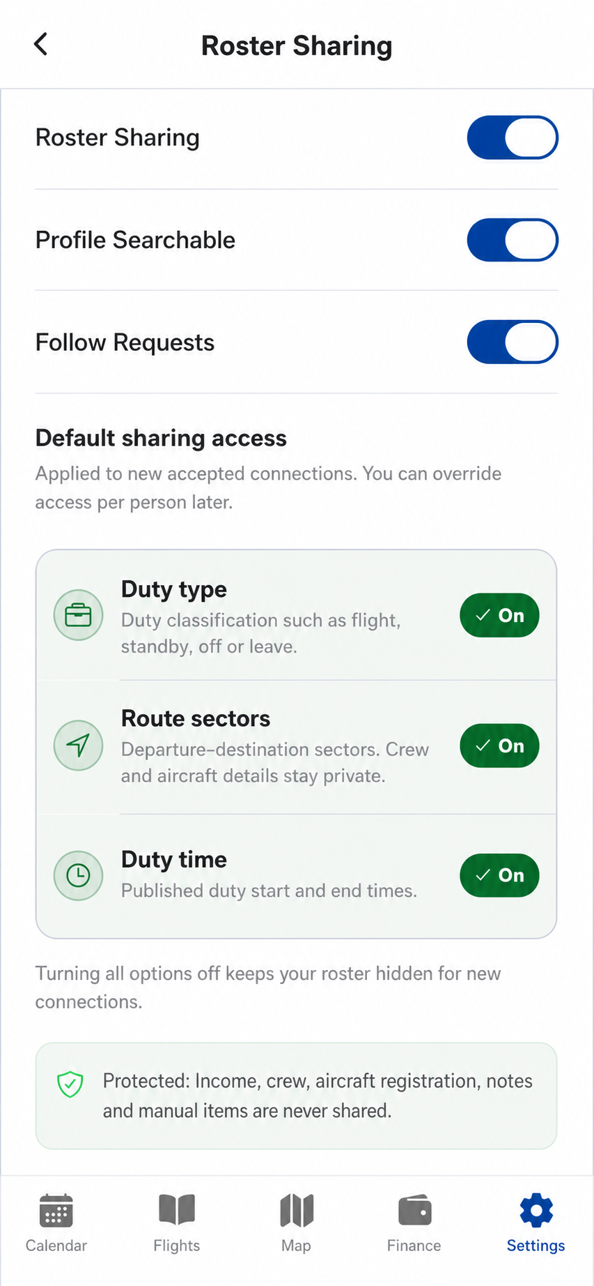 Connection-specific roster sharing permissions